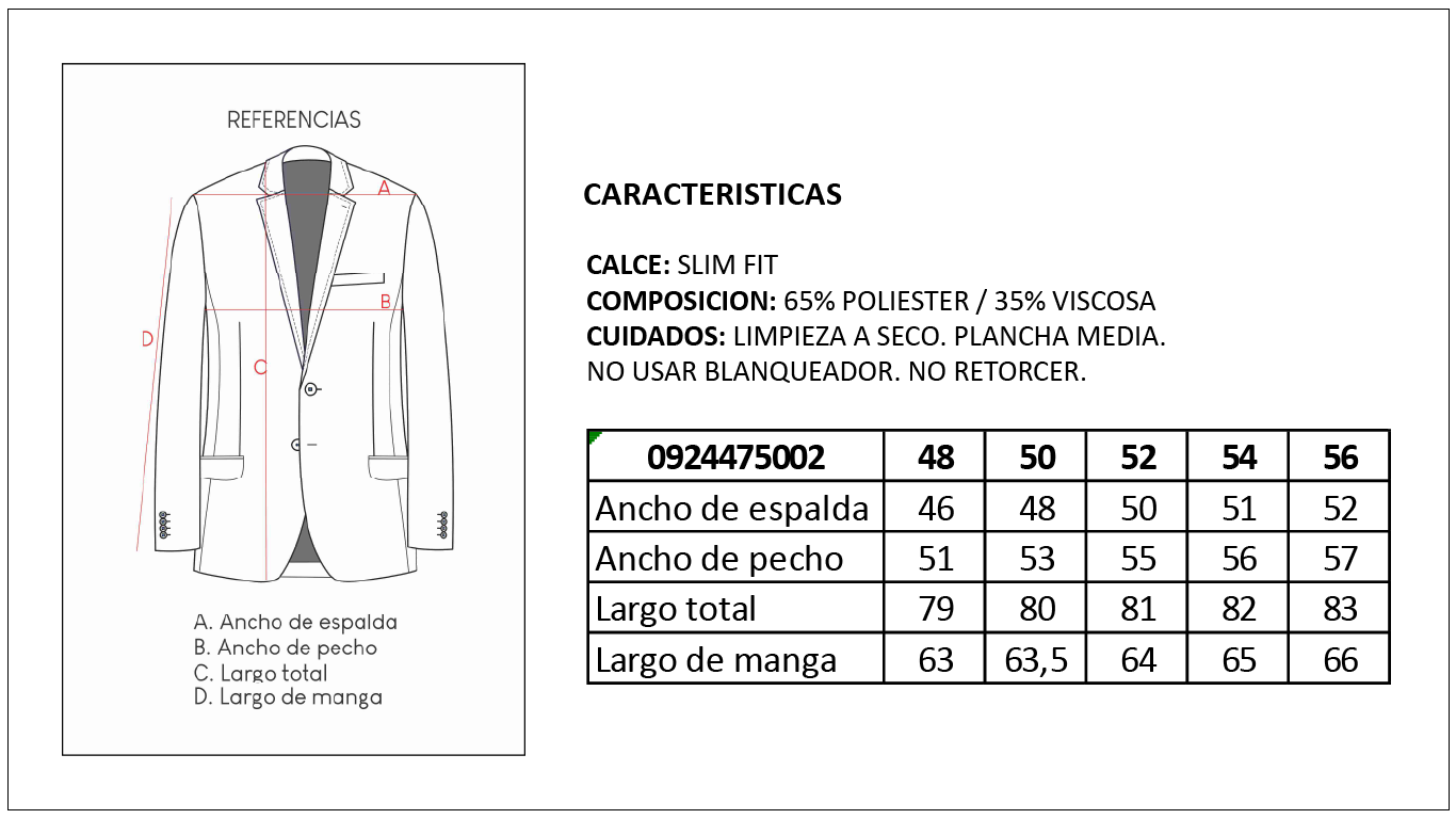 Tabla de Talles Saco Sastrería Hombre Britches